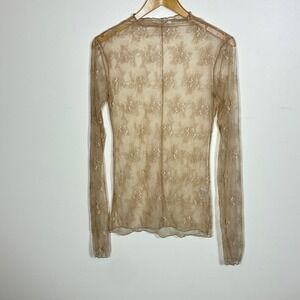 Sheer Floral Lace Mesh Top Size L Tan Neutral Forest Fairy Indie Rave Layering